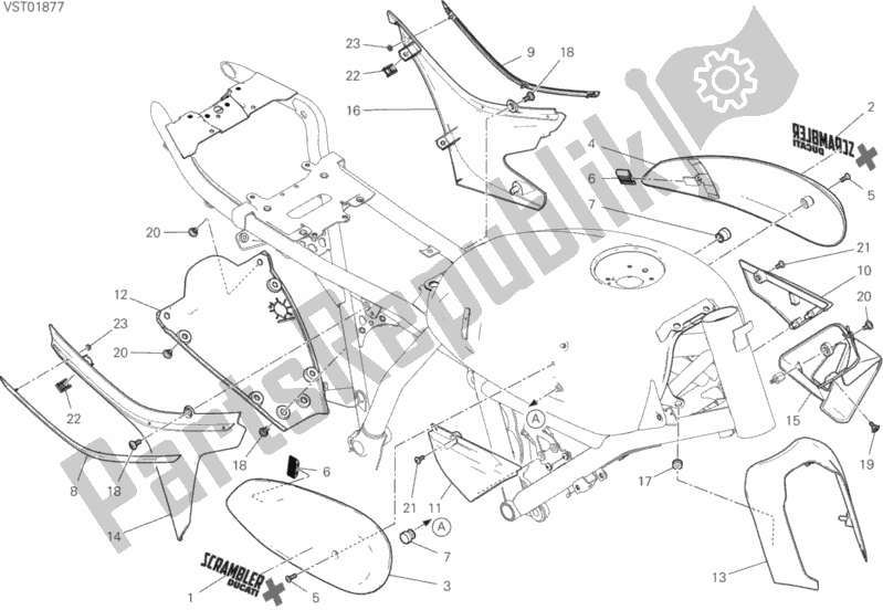 All parts for the Fairing of the Ducati Scrambler Desert Sled Thailand 803 2020